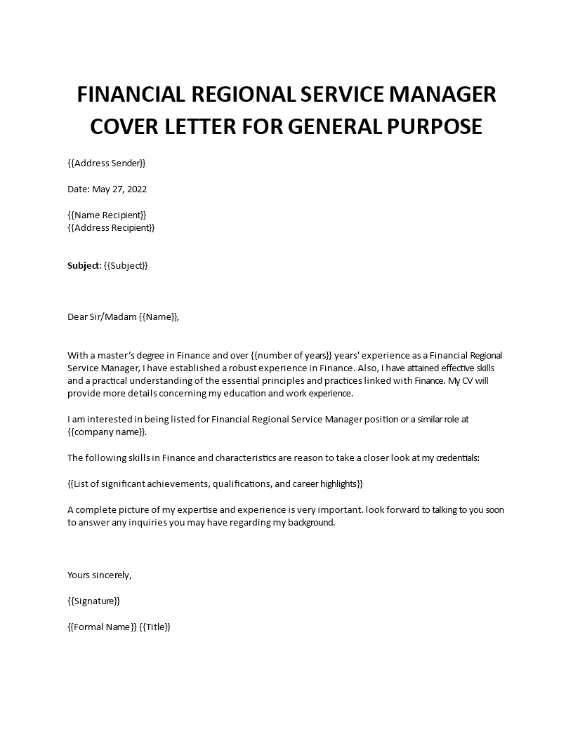 financial regional service manager cover letter Main Image financial regional service manager cover letter