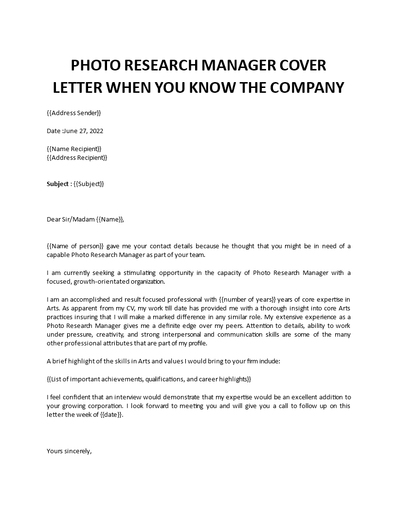 photo research manager cover letter Main Image photo research manager cover letter