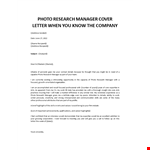 Photo Research Manager cover letter example document template