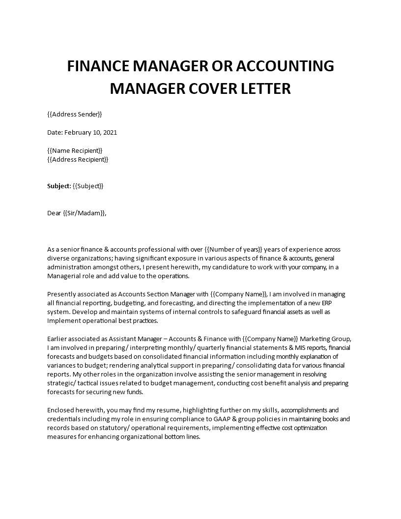 application letter for accounting and finance