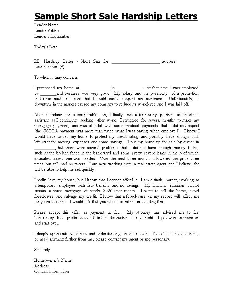 Short Sale Hardship Letter Template - Get Help in Minutes
