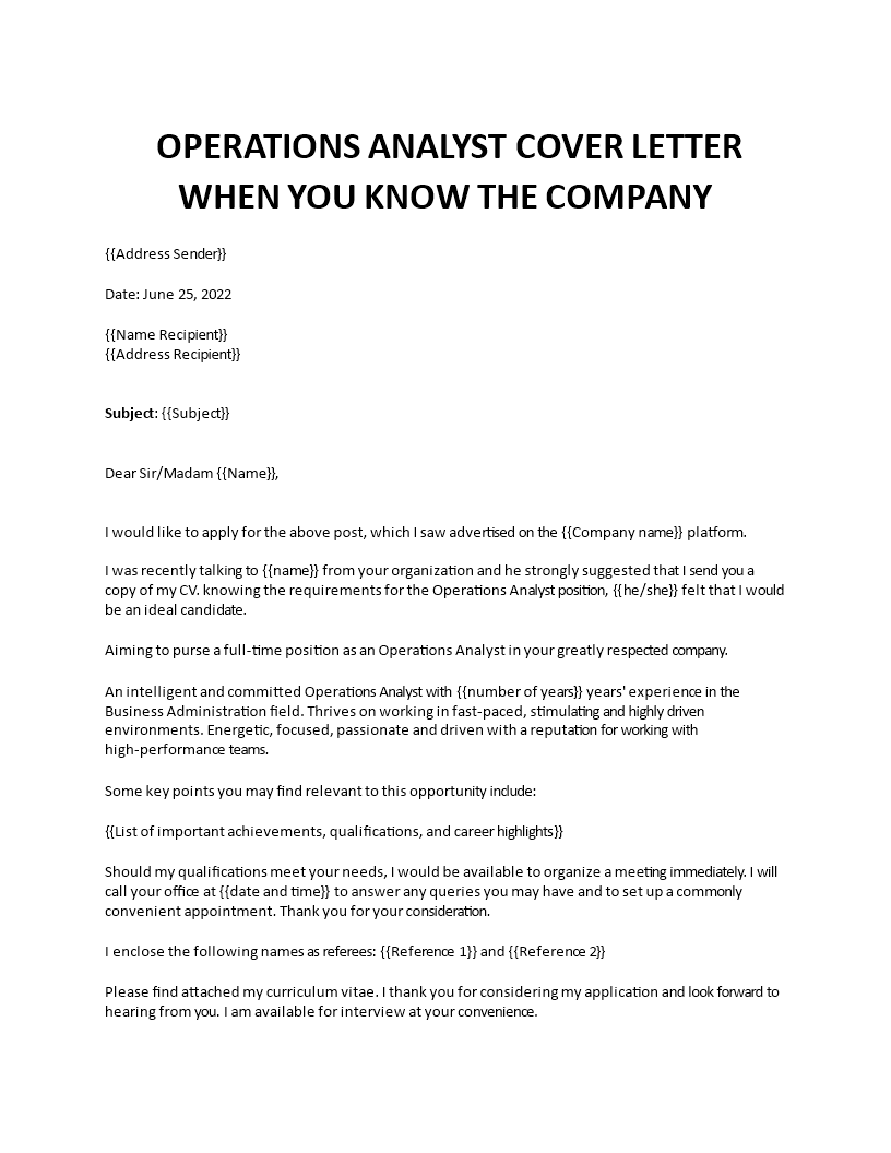operations analyst application letter Main Image operations analyst application letter