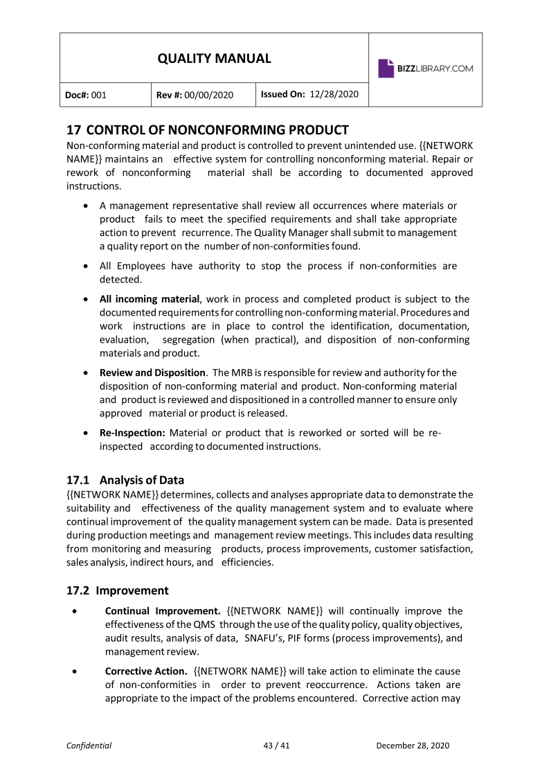 quality management manual sample