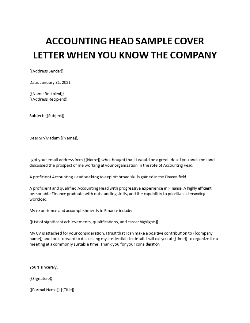 accounting head cover letter