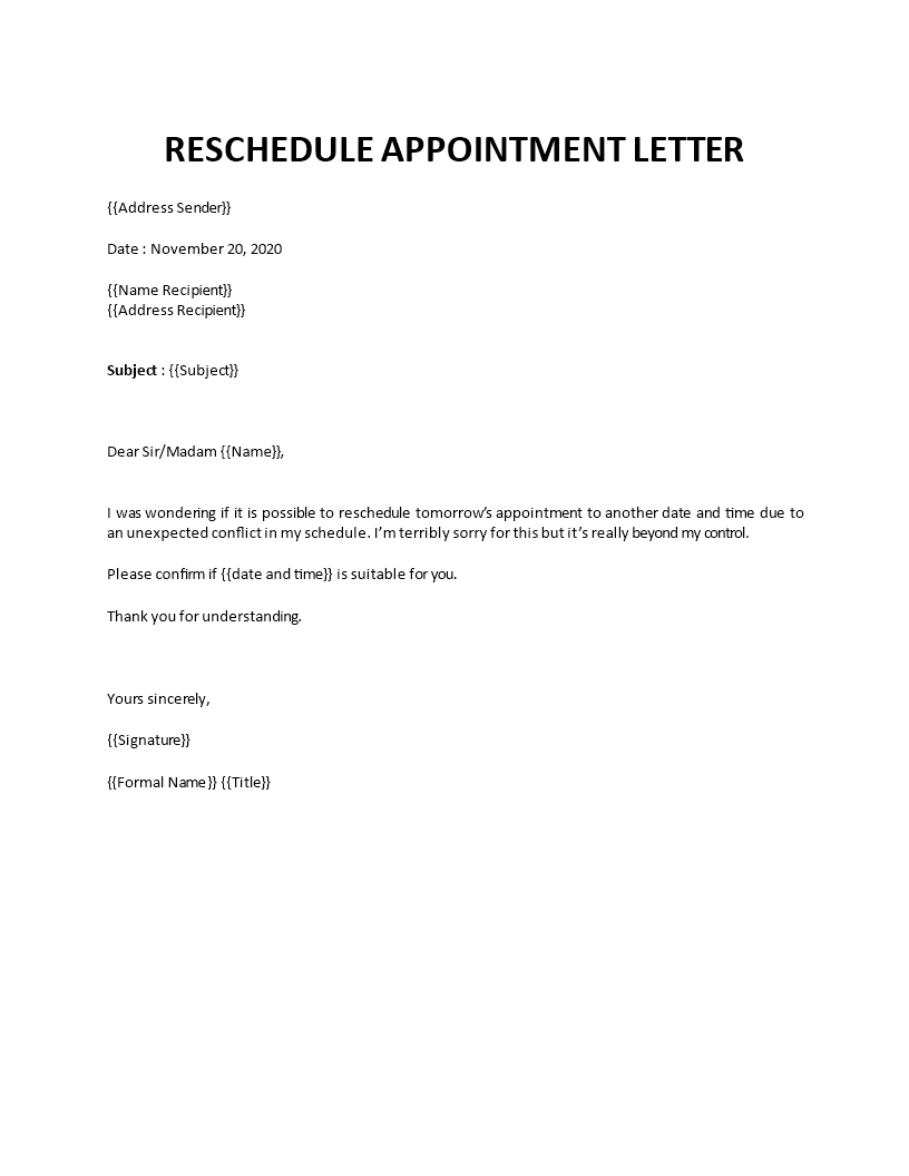 reschedule meeting letter template