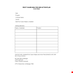 Root Cause Analysis Template - Event Analysis, Action, and Cause example document template