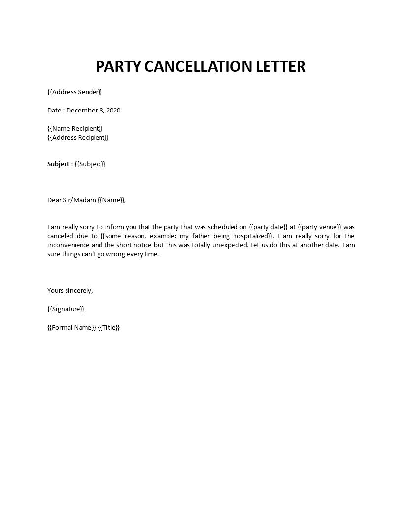 party cancellation letter