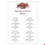 Thanksgiving Menu Template for Easy Meal Planning | Free Download example document template