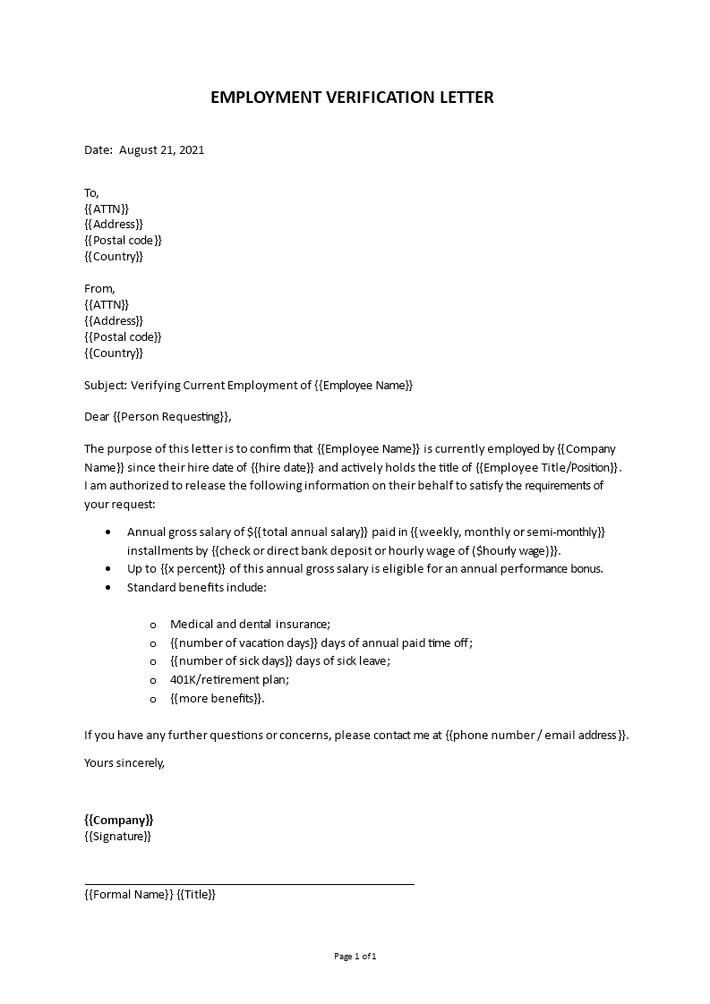 employee verification letter Main Image employee verification letter template