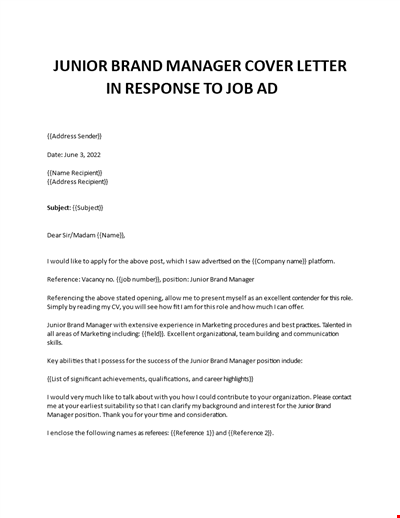 Junior Brand Manager cover letter
