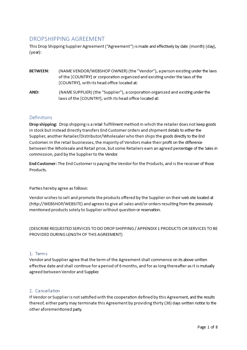Drop Shipping Agreement