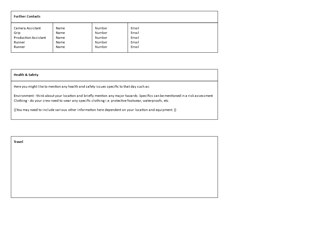 film call sheet sample