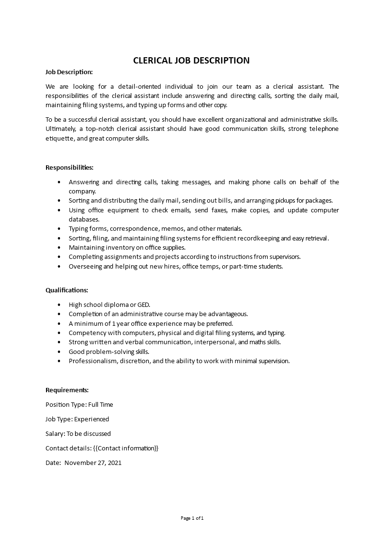 clerical assistant job description Main Image clerical assistant job description