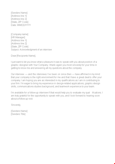 Job Interview Acknowledgement Letter Template