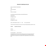 Release of mortgage lien (Satisfaction of Mortgage) Form example document template