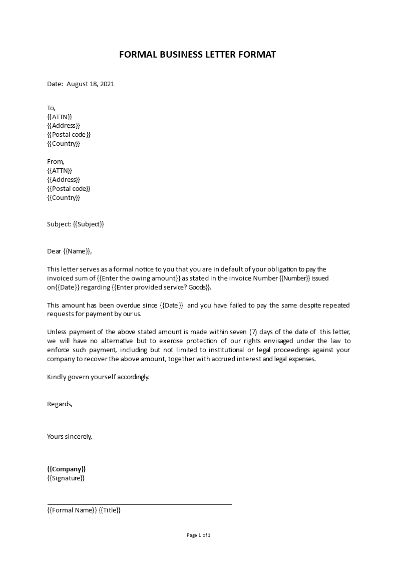 formal business letter format
