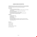 Assembly Worker Job Description  example document template