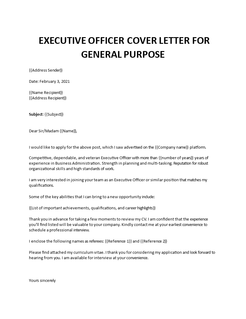executive cover letter sample template