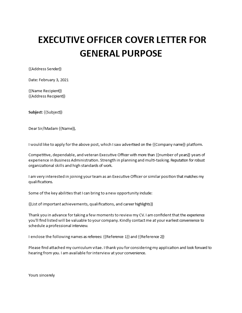 cover letter for it executive position