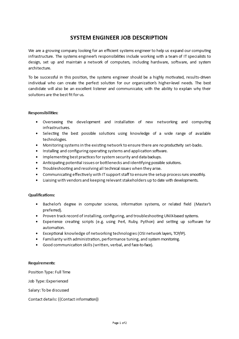 system engineer job description Main Image system engineer job description