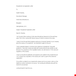 Receptionist Job Application Letter example document template