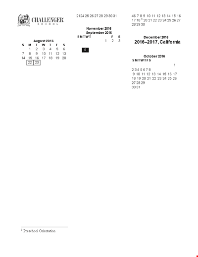 Preschool Calendar Template for School | Plan Your Schedule at Preschool