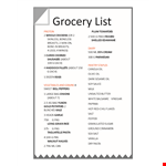 Printable Free Grocery List example document template