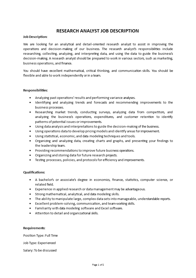 research analyst job description Main Image research analyst job description