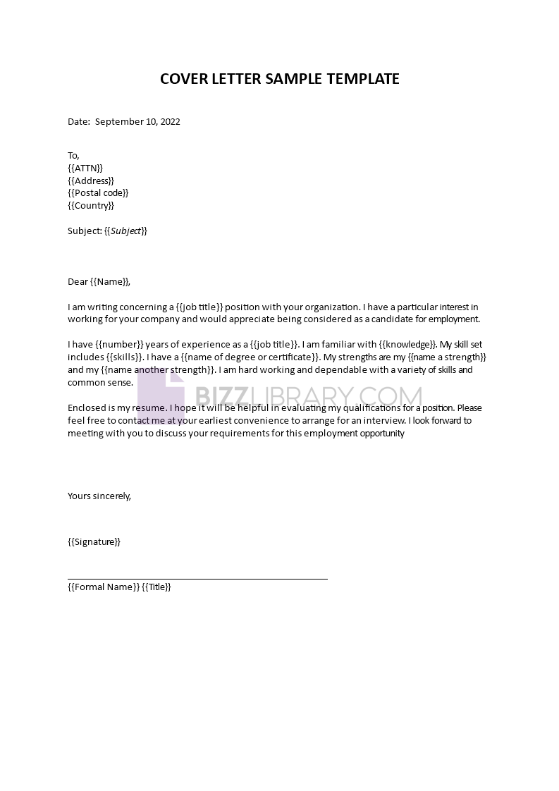 sample cover letter in ms word