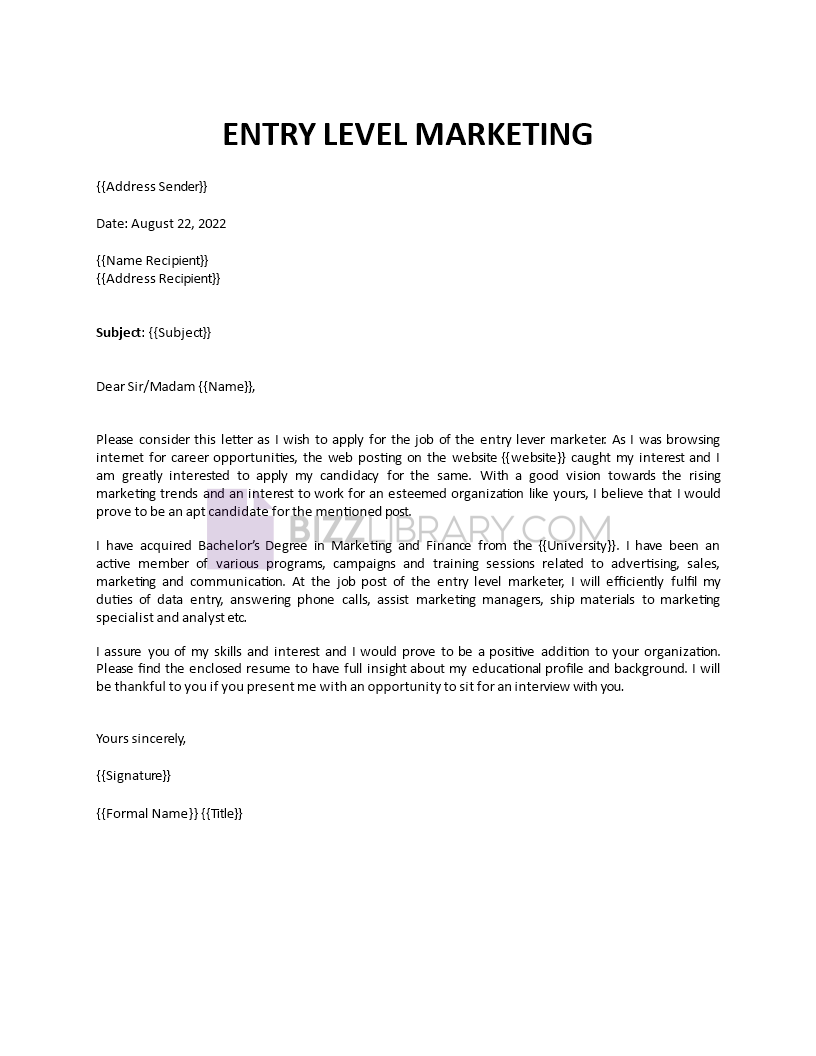 entry level marketing cover letter template