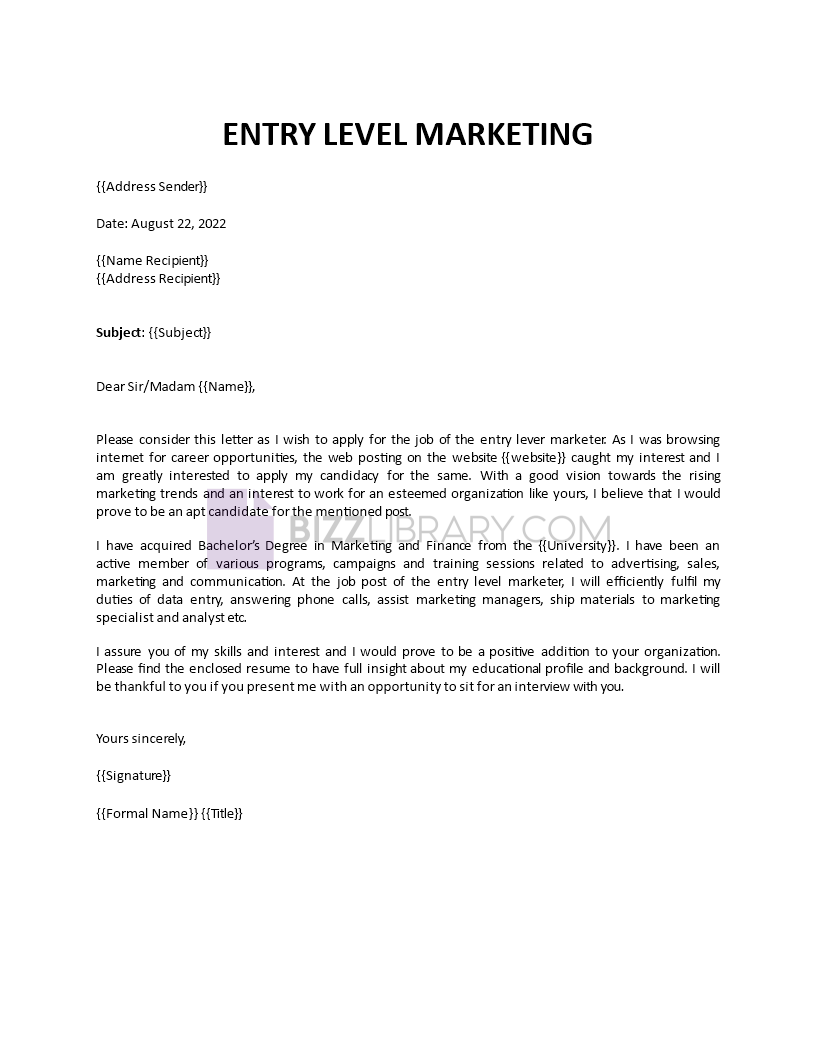 entry level marketing cover letter template Main Image entry level marketing cover letter template