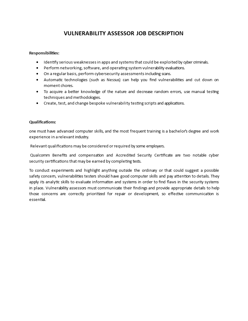 vulnerability assessor job description