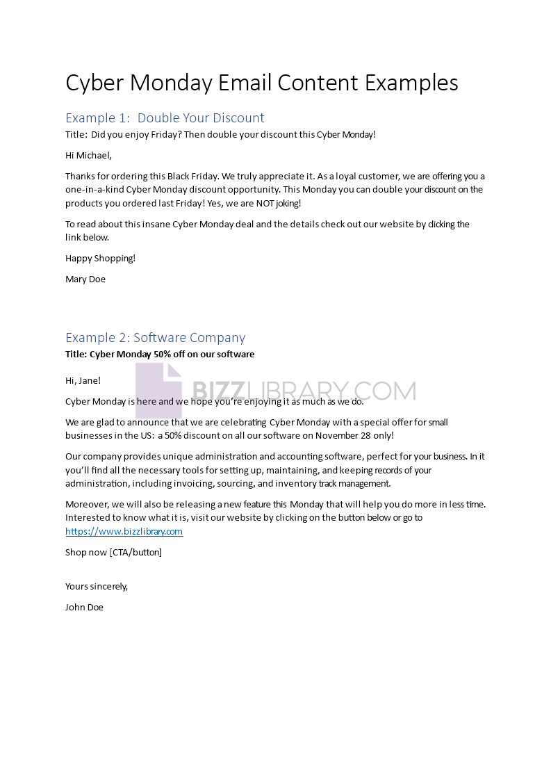cyber monday email content templates template