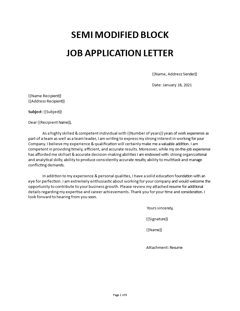 semi block format letter template sample