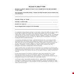 Internship Release Of Liability Form Template example document template