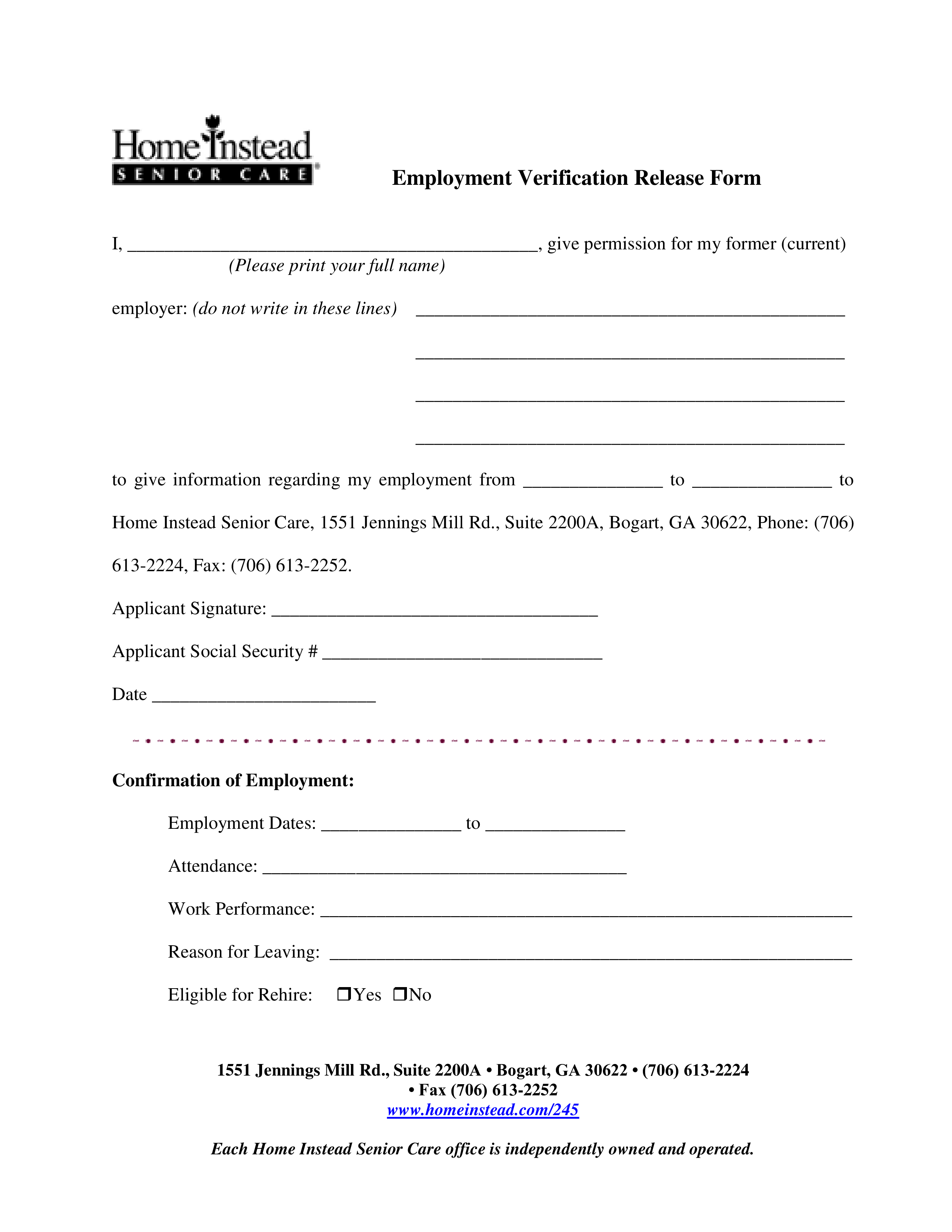 Employment Verification Release Form Template