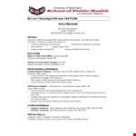 Washington Research Public Health - Chronological Resume with Profile example document template
