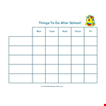 Printable After School Schedule Template: Plan Your School-Related Activities and After-School Tasks example document template 