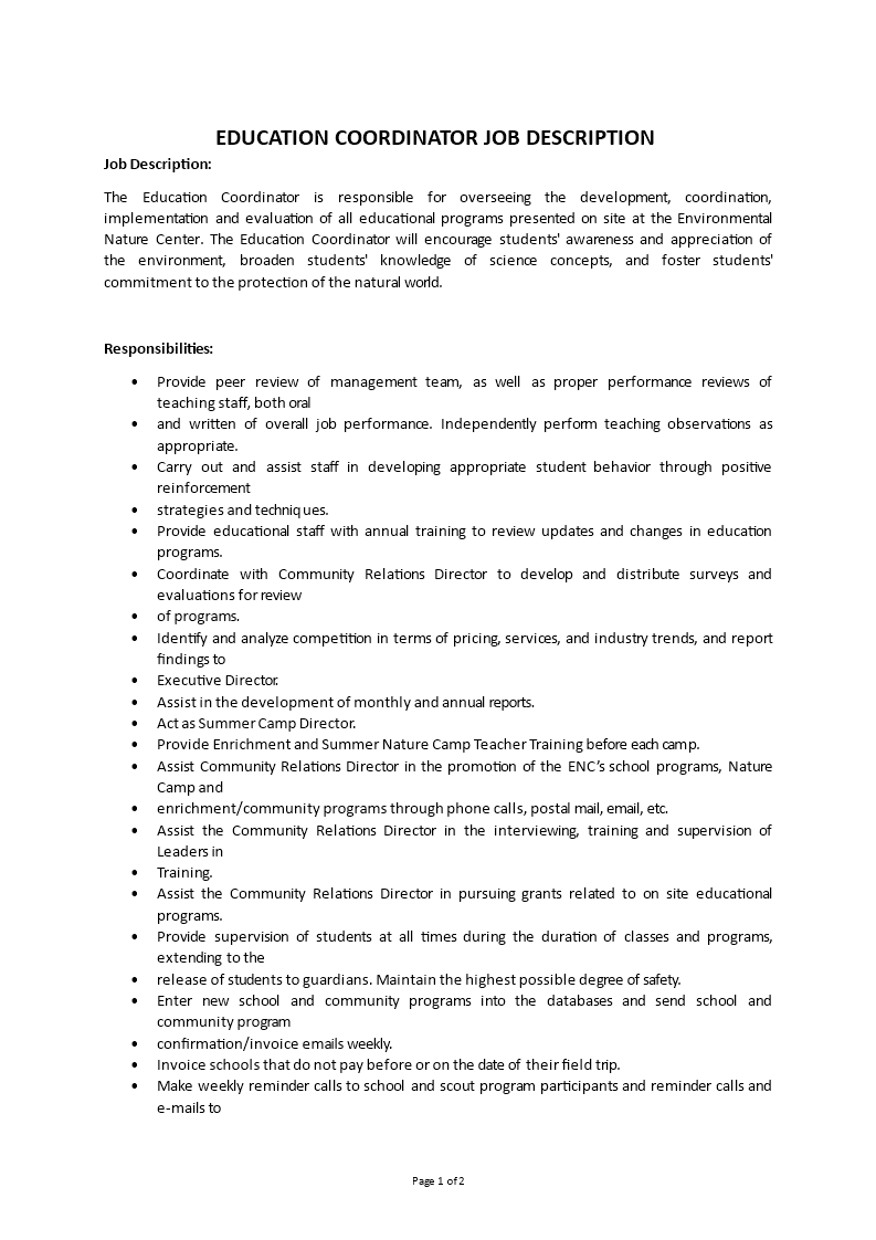 education coordinator job description Main Image education coordinator job description