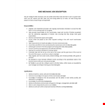 Bike Mechanic Job Description example document template
