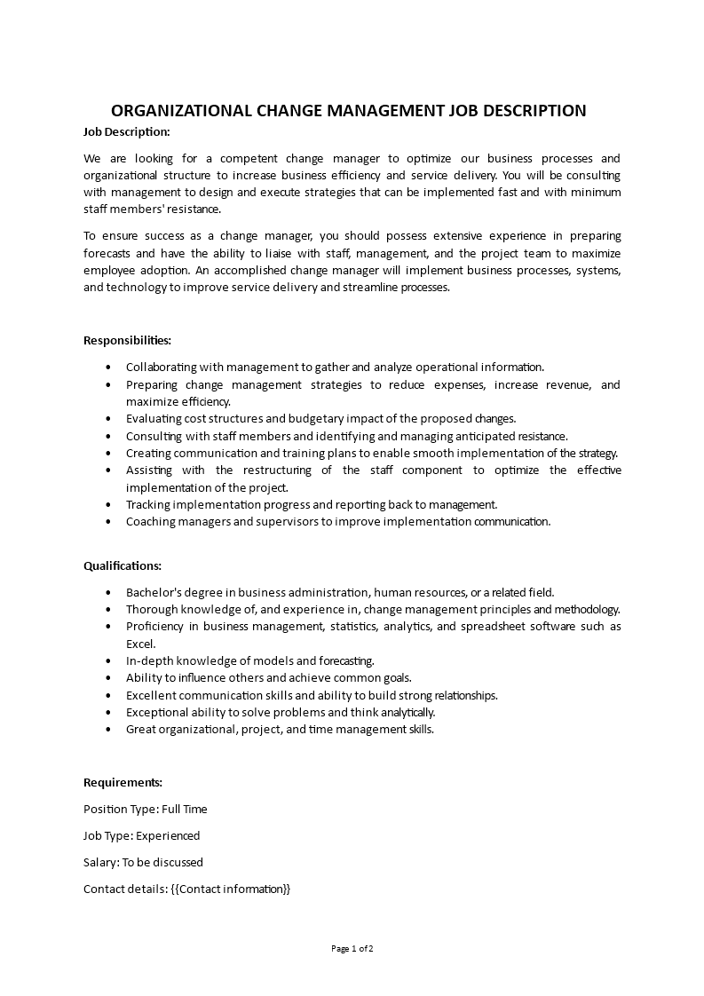 organizational change management job description Main Image organizational change management job description