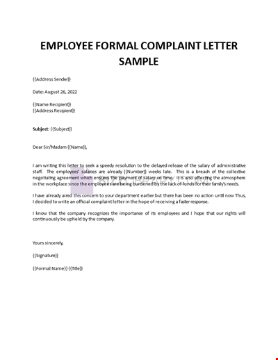 Formal Complaint Letter