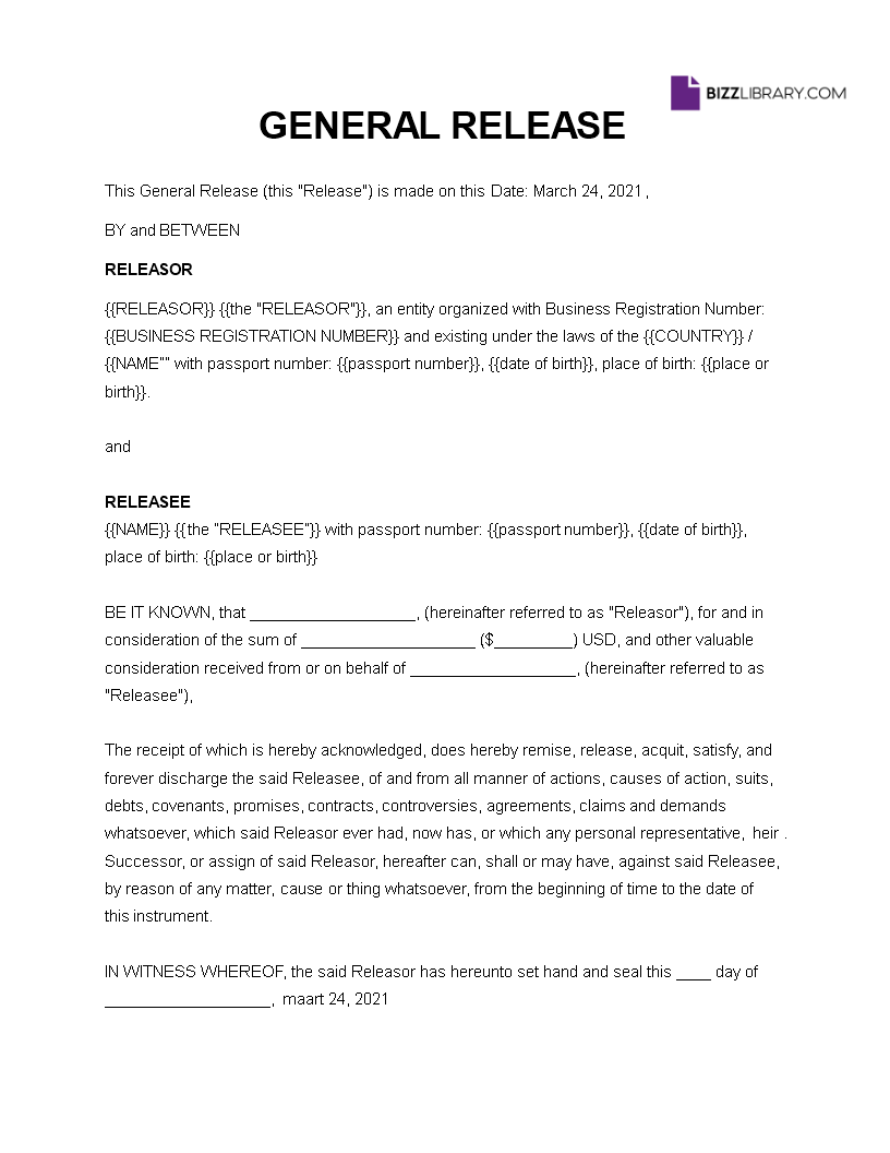 general release of liability form template