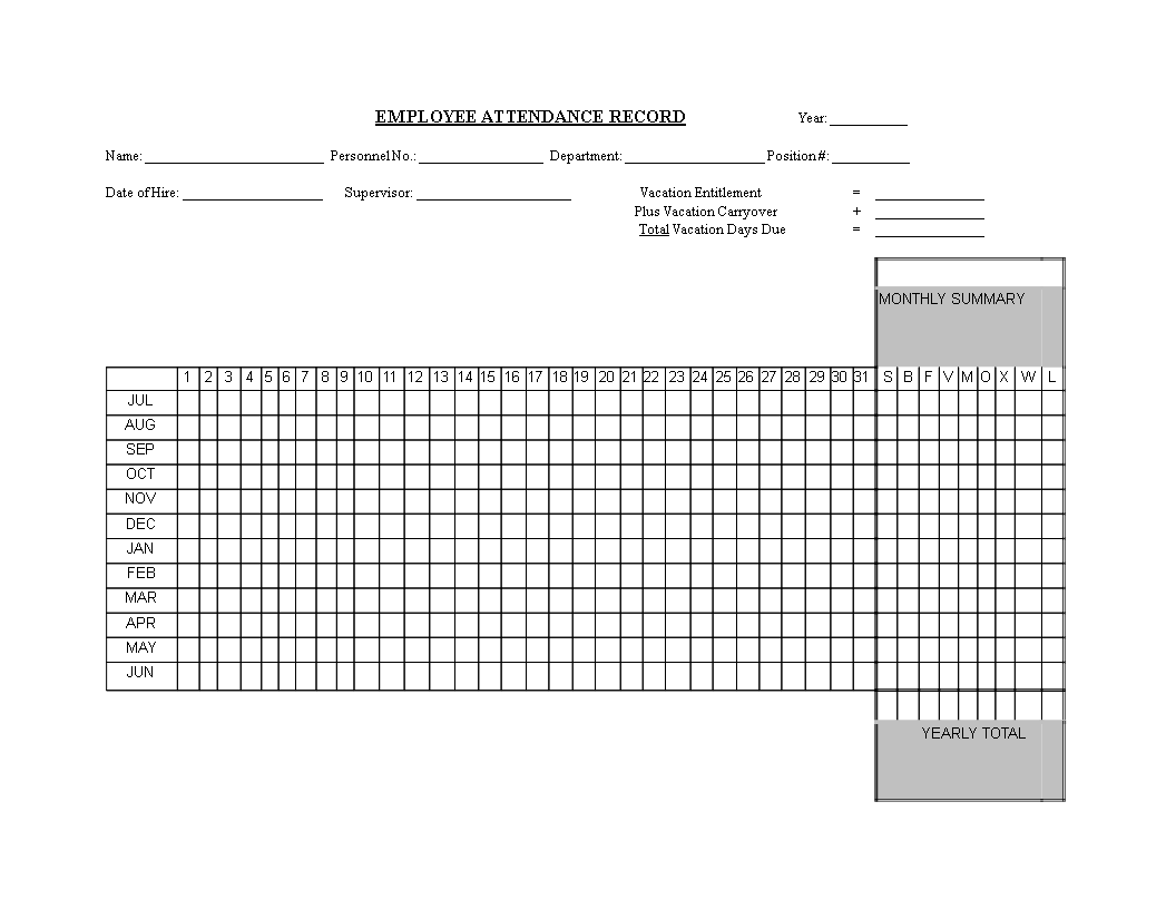Monthly Attendance Sheet