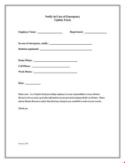 Employee Emergency Notification Update Form
