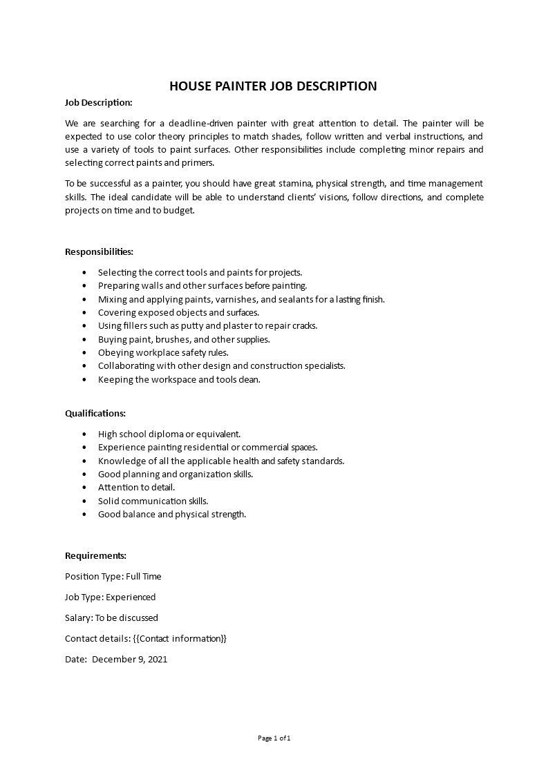 house painter job description Main Image house painter job description