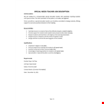 Special Needs Teacher Job Description example document template