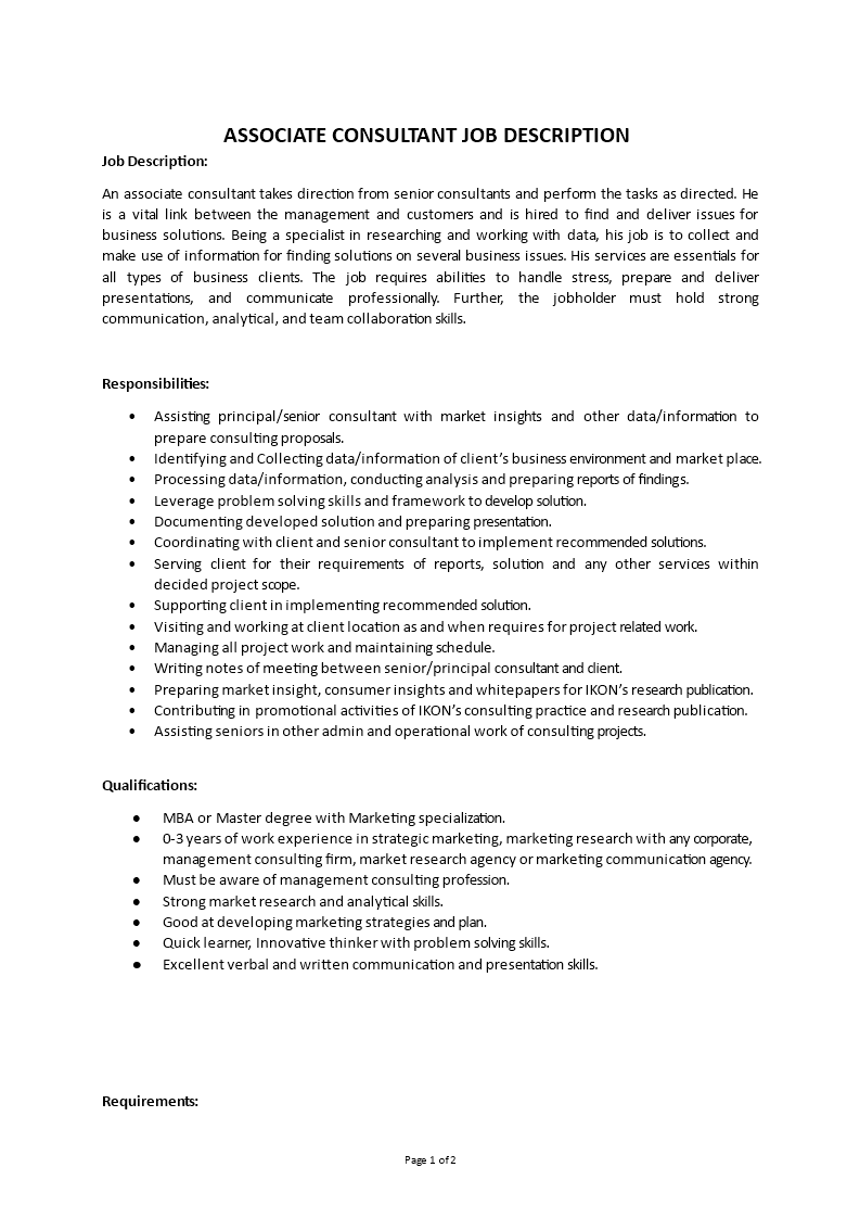 associate consultant job description