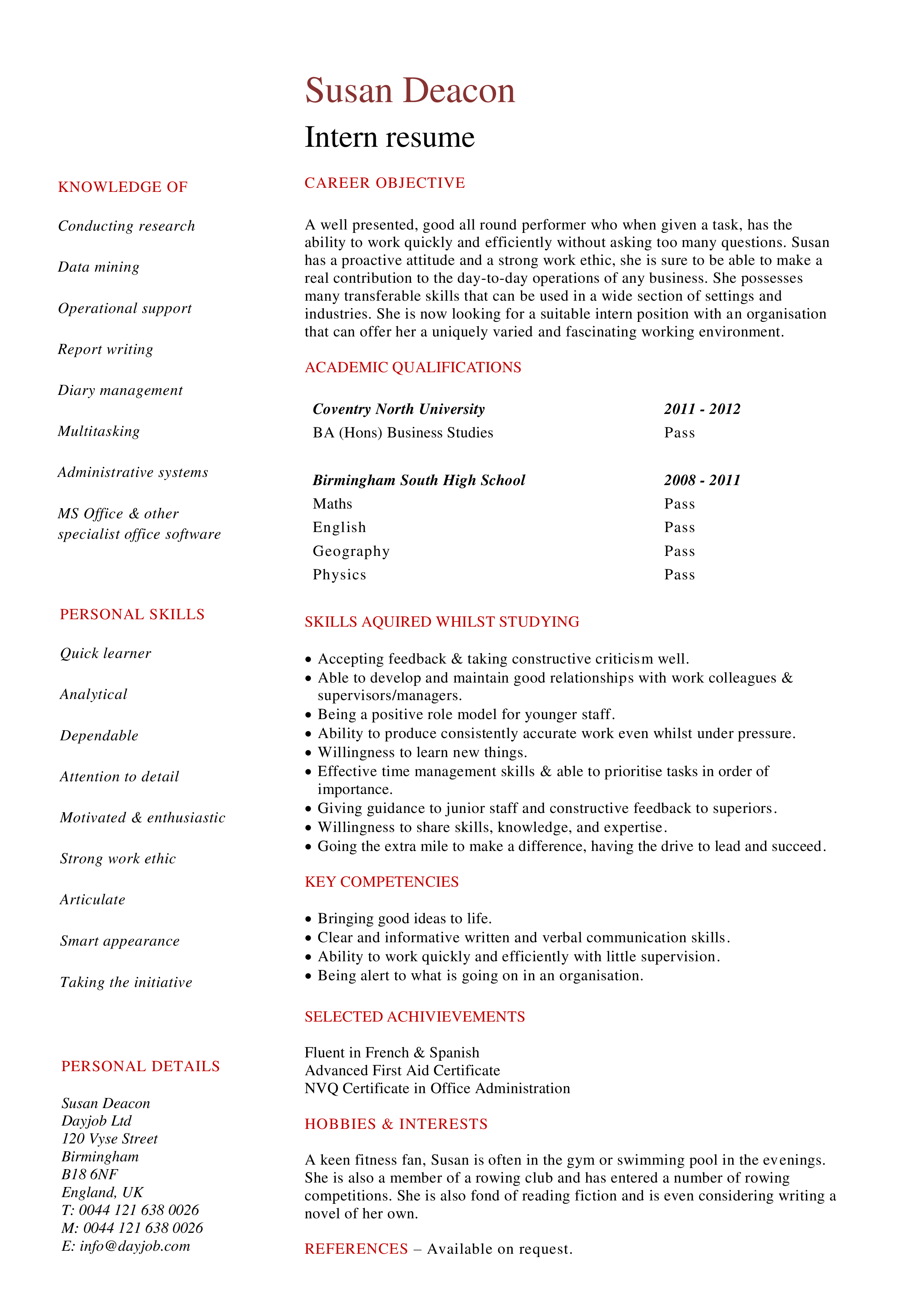 Student Internship Resume Example student-internship-resume-example