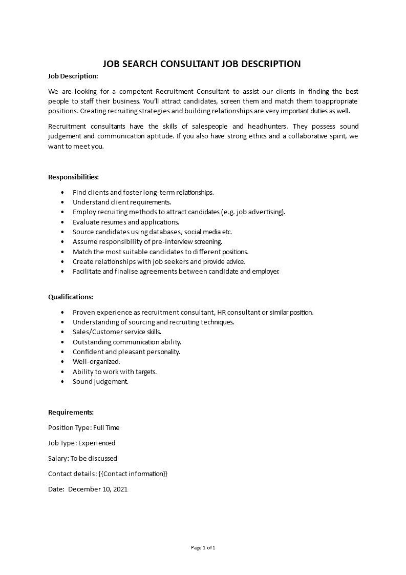 job search consultant job description Main Image job search consultant job description